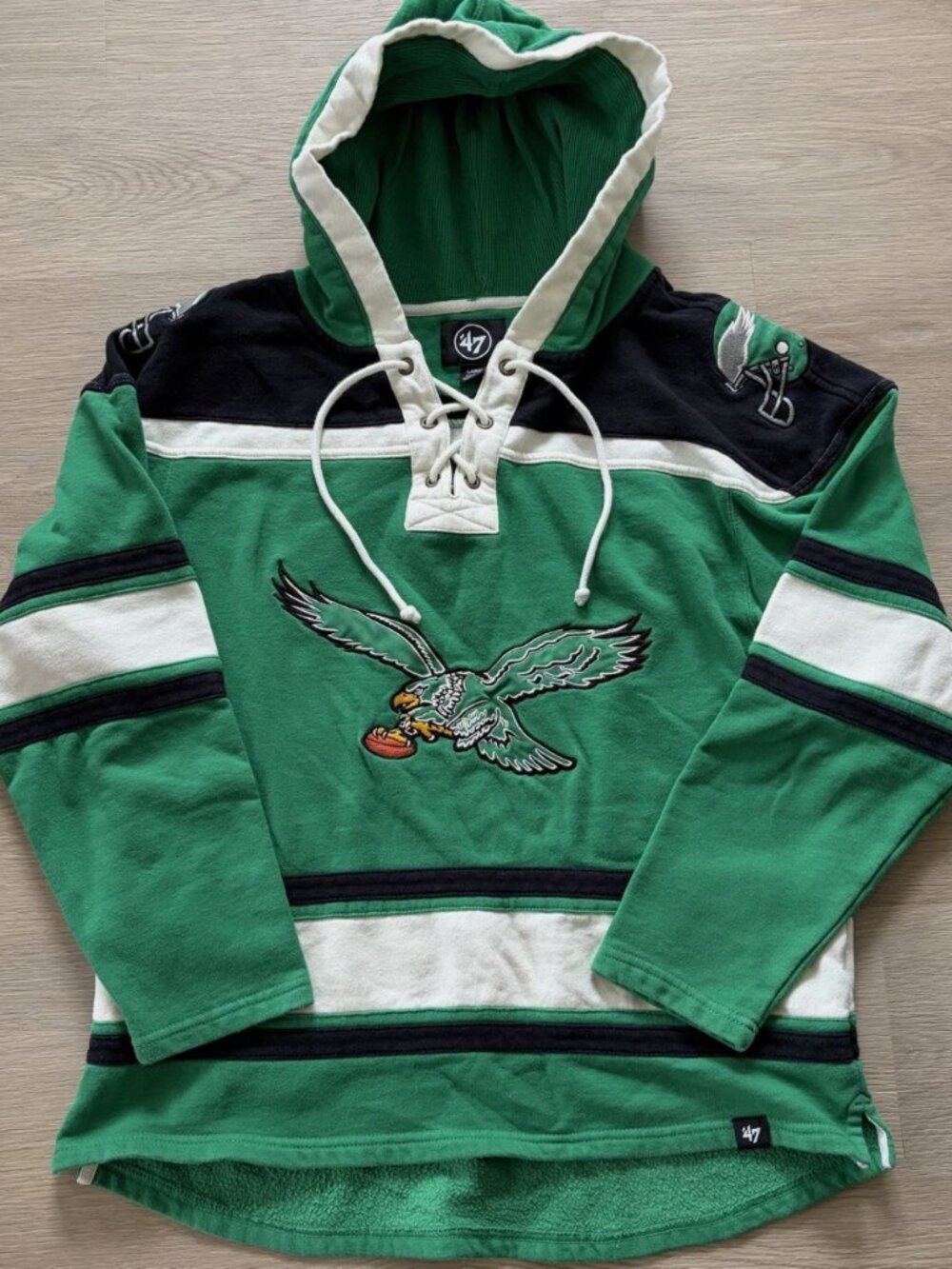 PHILADELPHIA EAGLES HISTORIC SUPERIOR '47 LACER HOOD MENS SIZE LARGE
